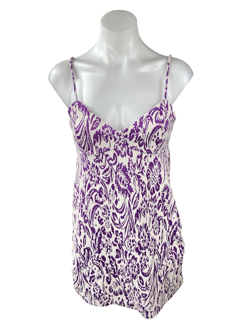 Zara Women's Purple Floral Paisley V Neck Sleeveless Mini Cami Tank Slip Dress M